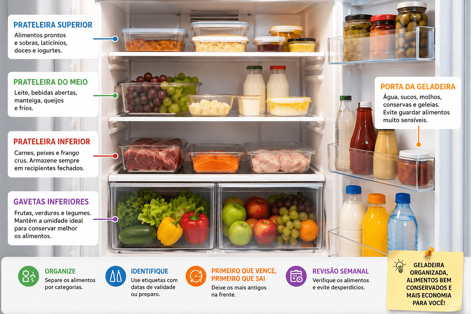 Como Organizar a Geladeira Corretamente: Guia Completo para Conservar os Alimentos por Mais Tempo