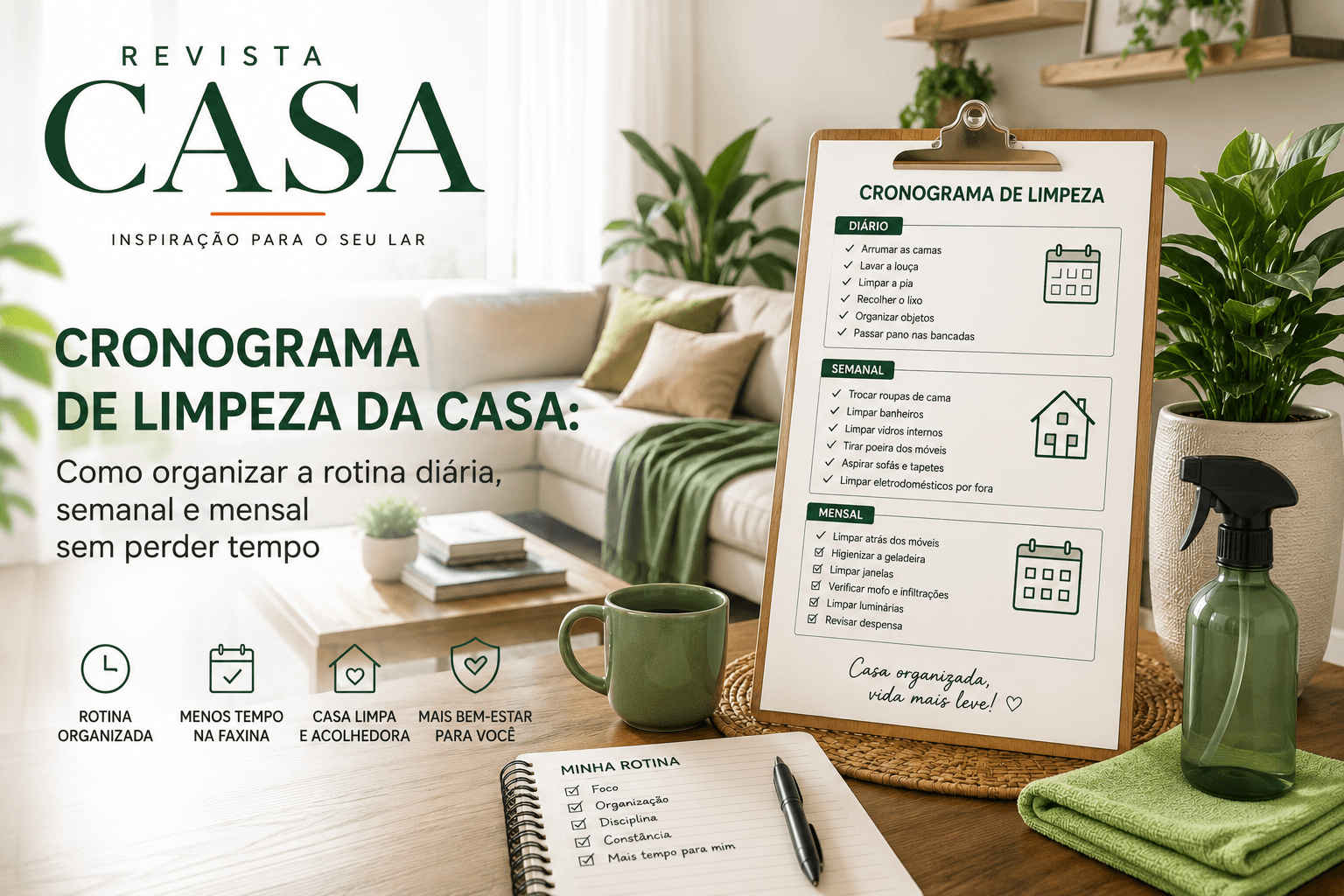 Limpeza da Casa: Cronograma para Organizar a Rotina Diária, Semanal e Mensal Sem Perder Tempo