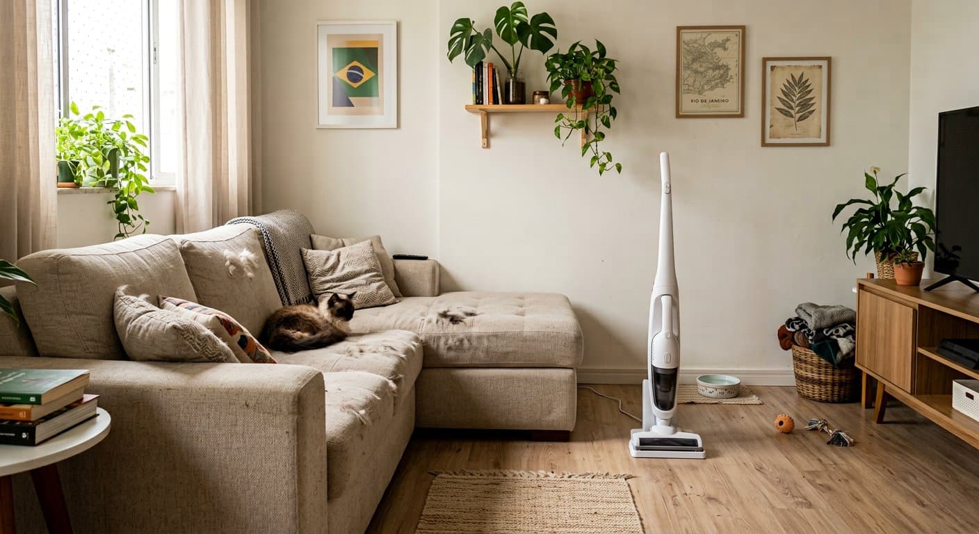 Aspirador vertical para pelos de animal: sucção, escova e o que o tanque não perdoa