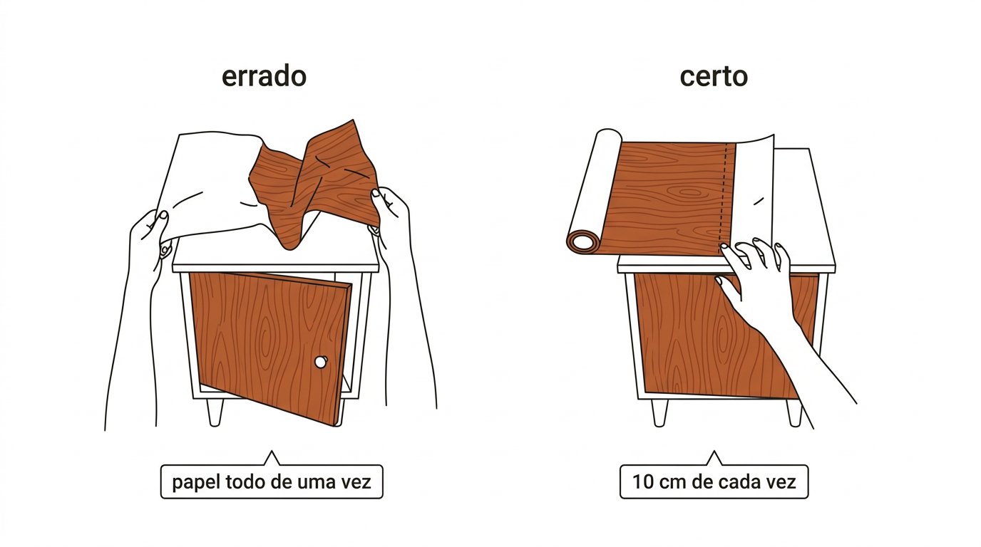 Esquema: papel protetor todo de uma vez versus 10 cm de cada vez