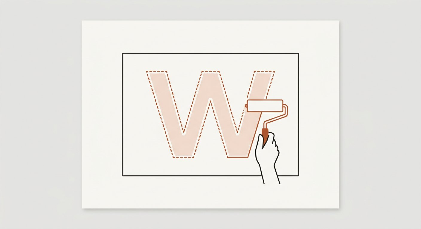 Rolo desenhando um W na parede para distribuir a tinta