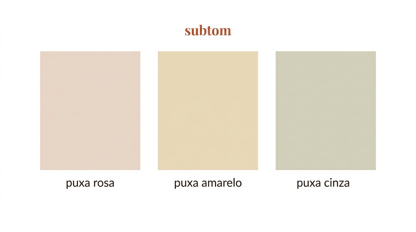 Esquema: três beges neutros puxando rosa, amarelo ou cinza