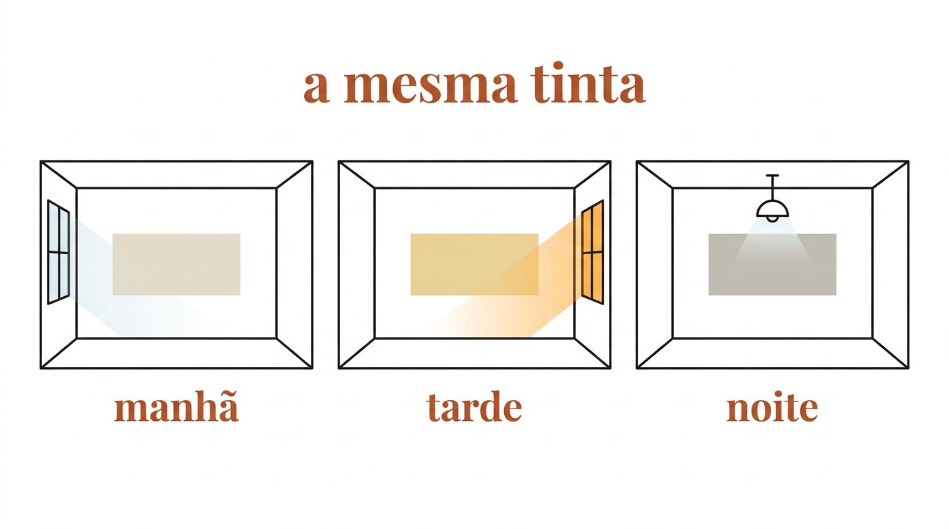 Esquema: a mesma tinta de manhã, de tarde e à noite, mudando de aparência